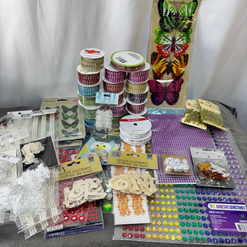 Crafting Lot Bling Stickers Embellishments Trim Jewels Beads Floral Gem Strips